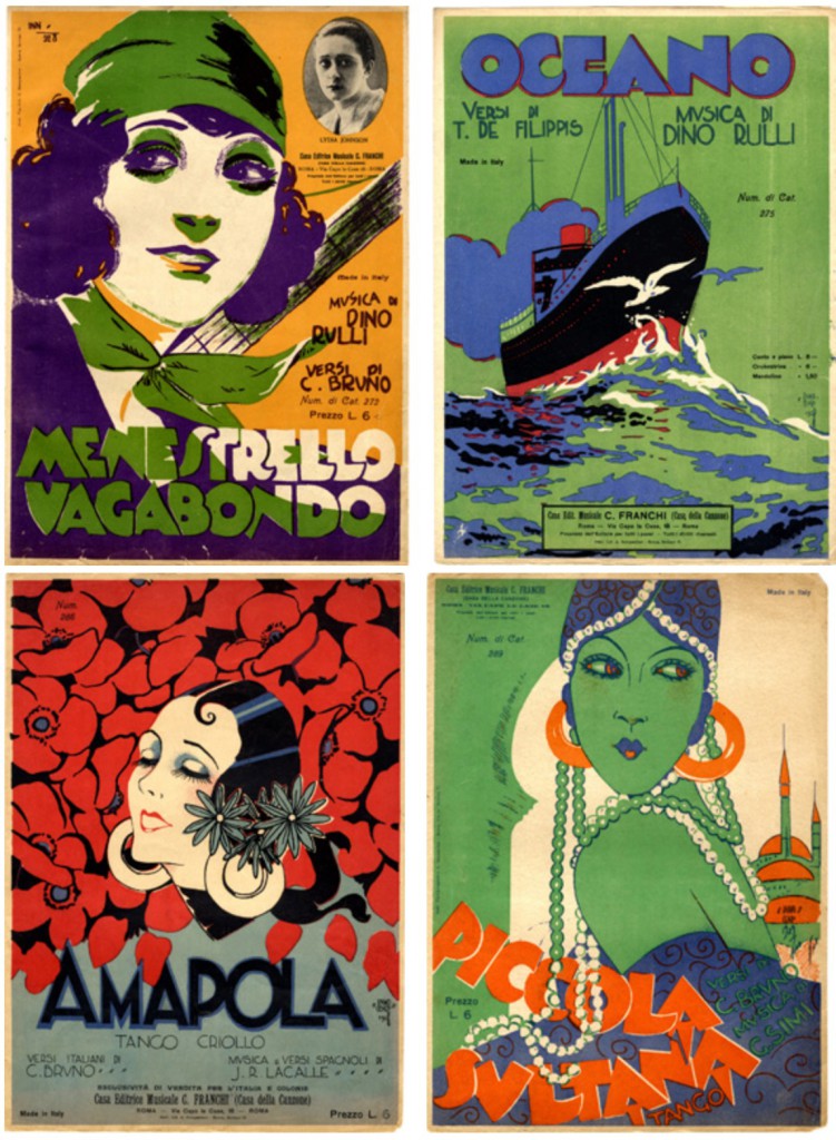 Sheet music covers, illustrated by Carlo Innocenzi (ca 1928)