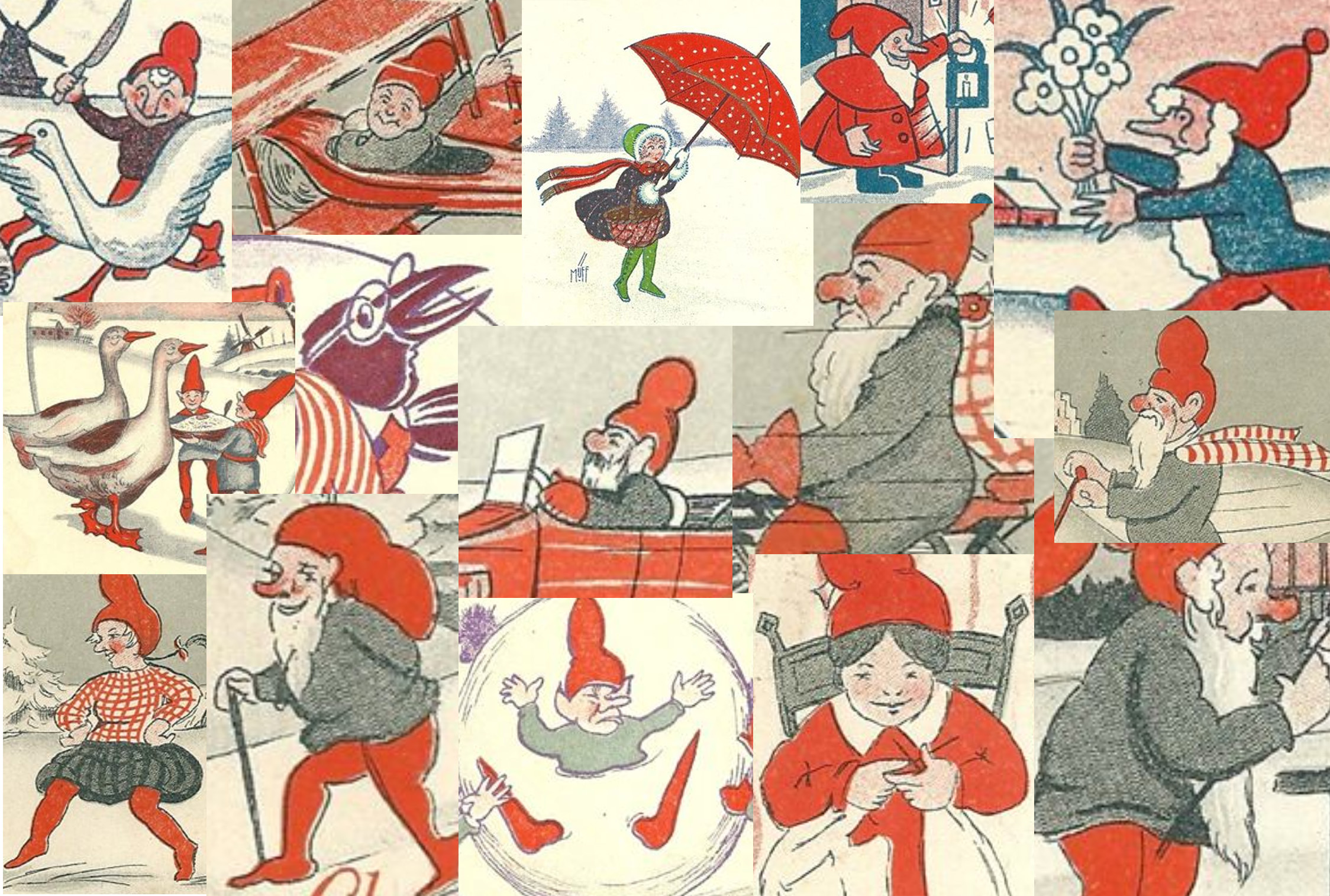 Collage of Muff's themes if Christmas postcards.