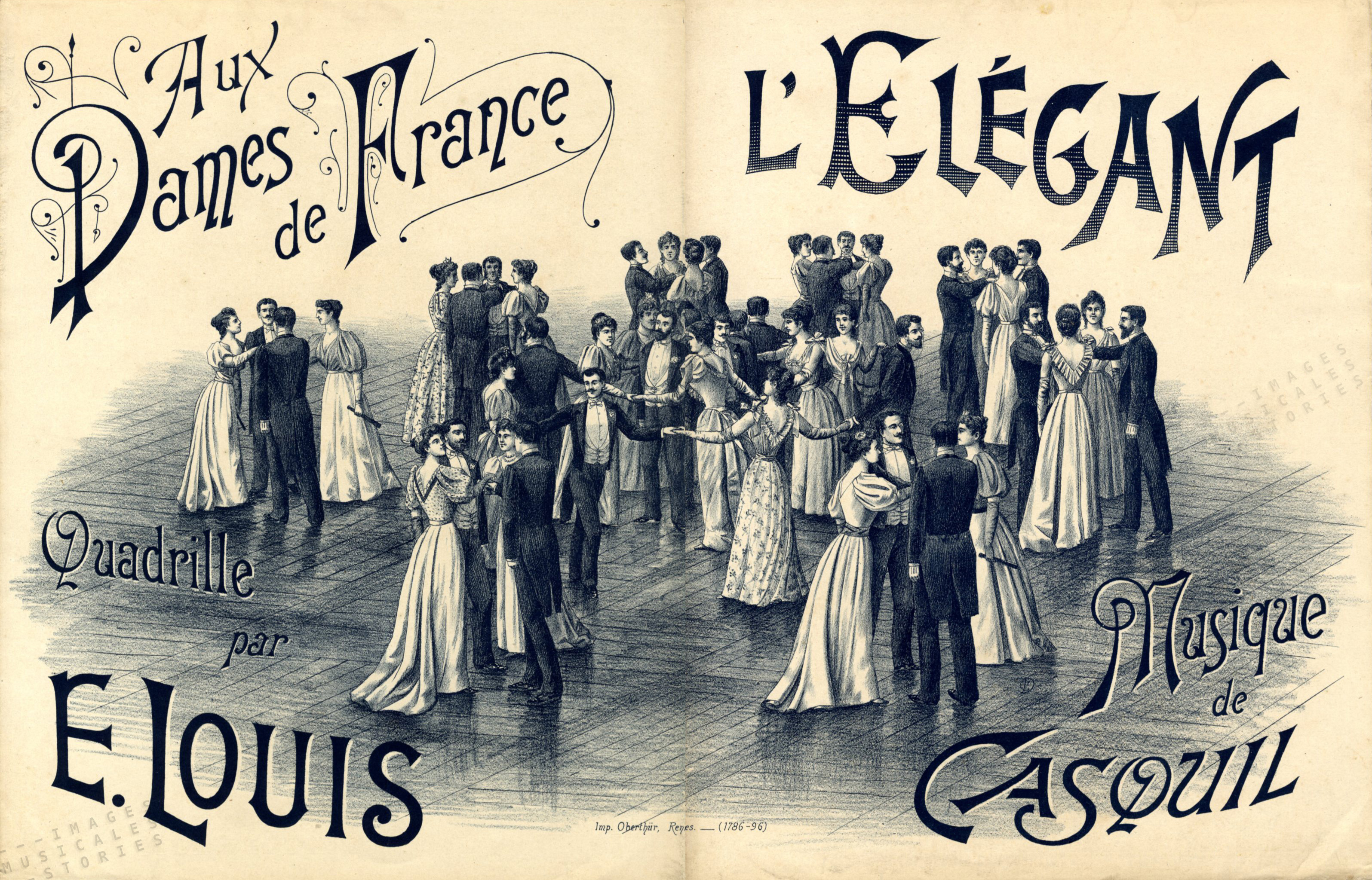 'l'Elégant - quadrille: Aux dames de France', music by Casquil, dance by E. Louis (publisher unknown, s.d., illustration signed E.D. monogram)