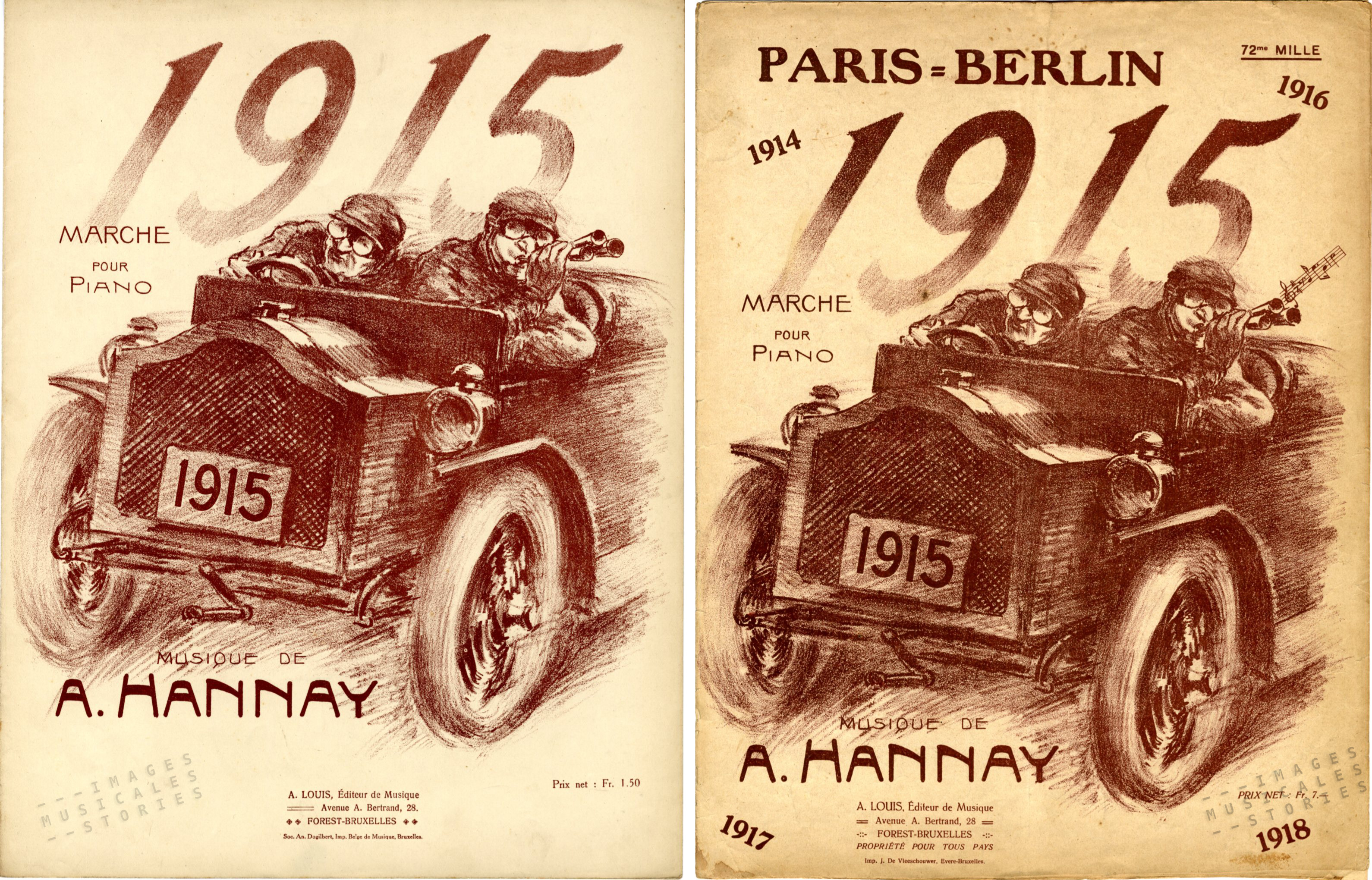 'Paris-Berlin, 1915' sheet music, march by A. Hannay (partition illustrée)