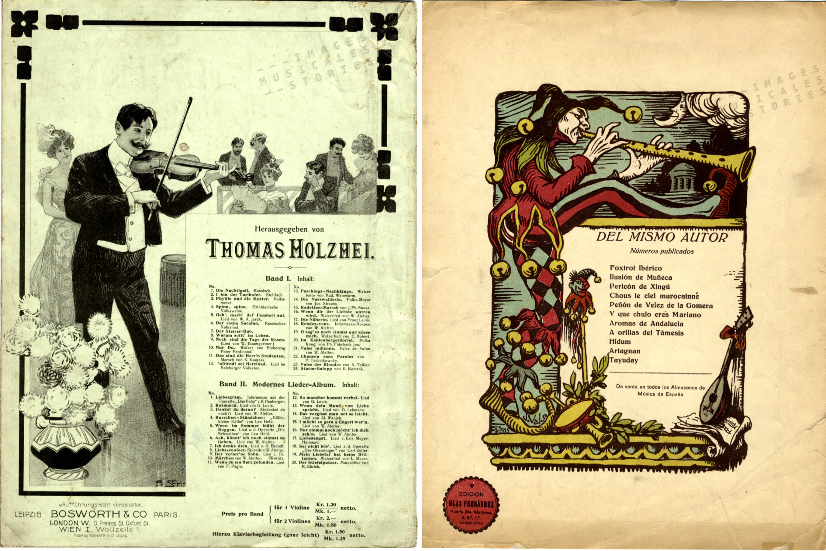 Back covers of sheet music illustrated by P. Schumann and J. Vals