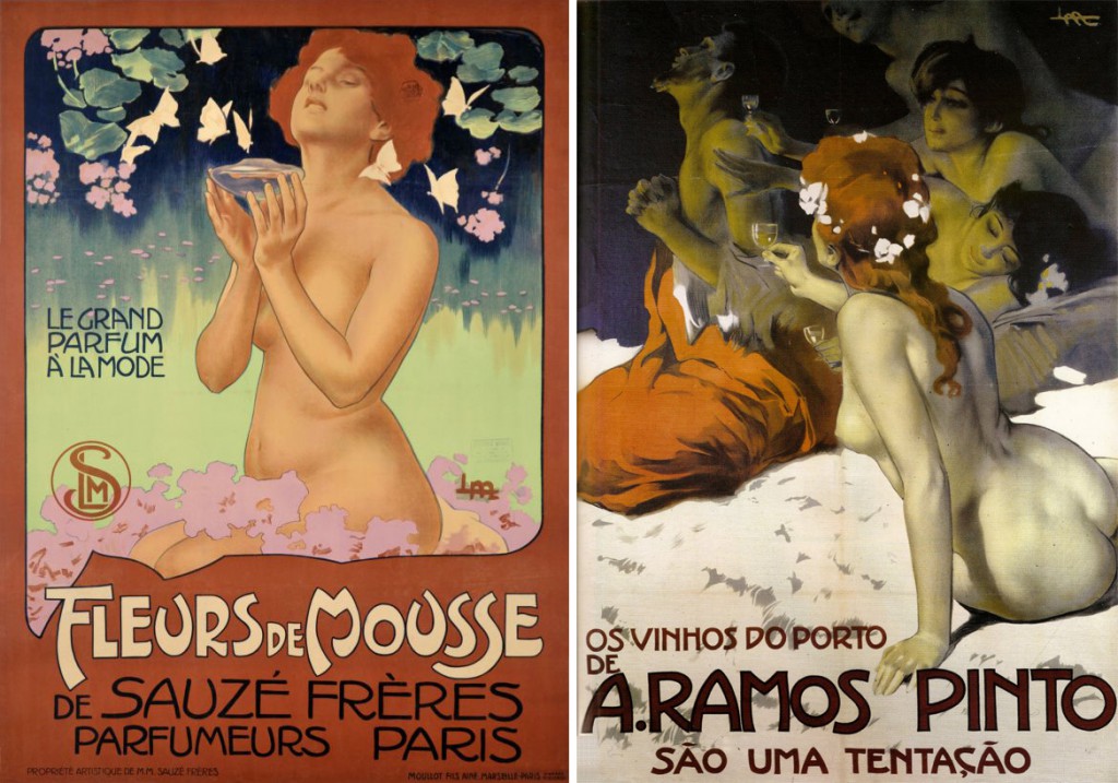 Publicity posters by Leopoldo Metlicovitz, 1898 (left) and 1915 (right).