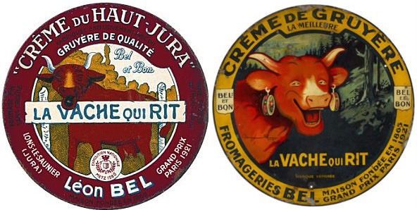 On the left, the cheese box as originally illustrated by Léon Bel. Right, the complete design makeover by Benjamin Rabier.