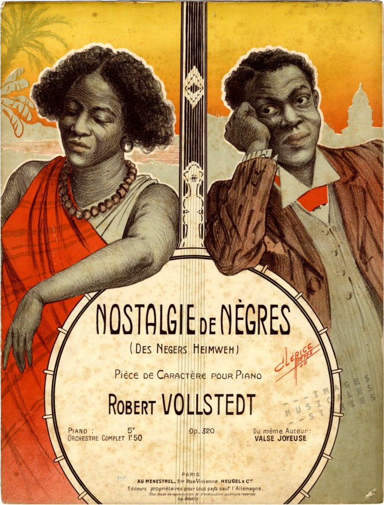 Sheet music cover 'Nostalgie de Nègres (Des Negers Heimweh)', illustrated by Clérice frères