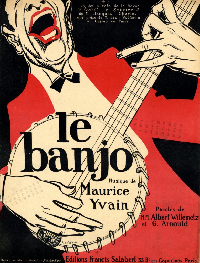 Sheet music cover for 'Le Banjo', illustrated by R. de Valerio