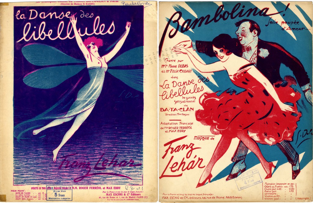 Sheet music covers illustrated by Georges Dola for 'La Danse des Libellules'.
