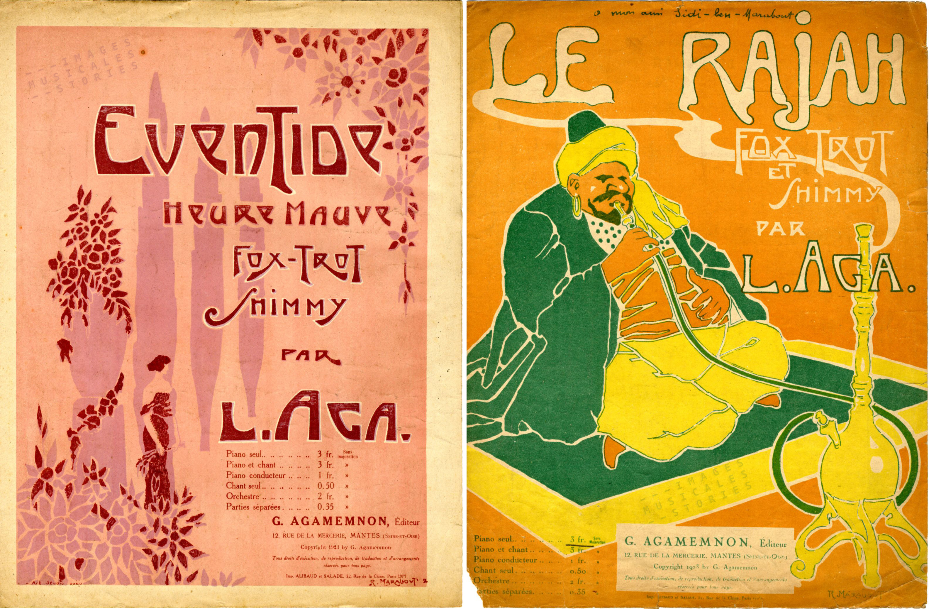 'Eventide' and 'Le Rajah' sheet music covers (partition de musique)
