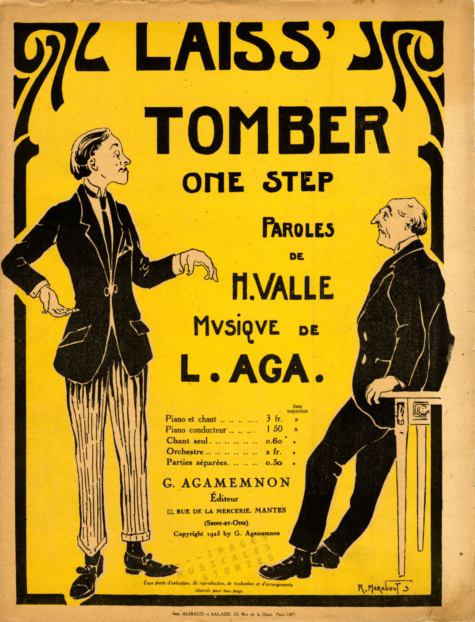 Cover of the sheet music 'Laiss' tomber', one step by L. Aga