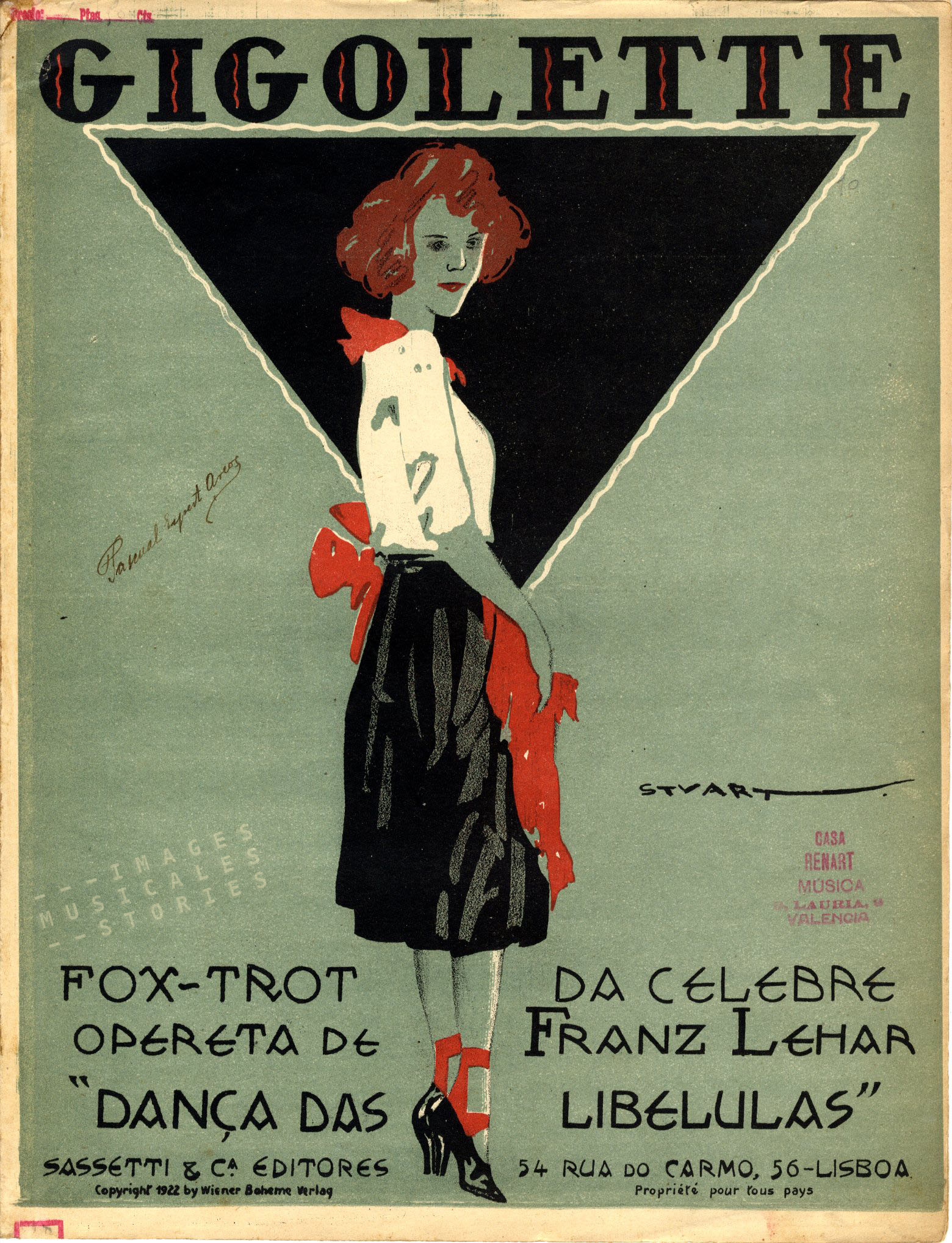 The Portugese version for Léhars 'Gigolette'. Sheet music cover; partition musicale illustrée