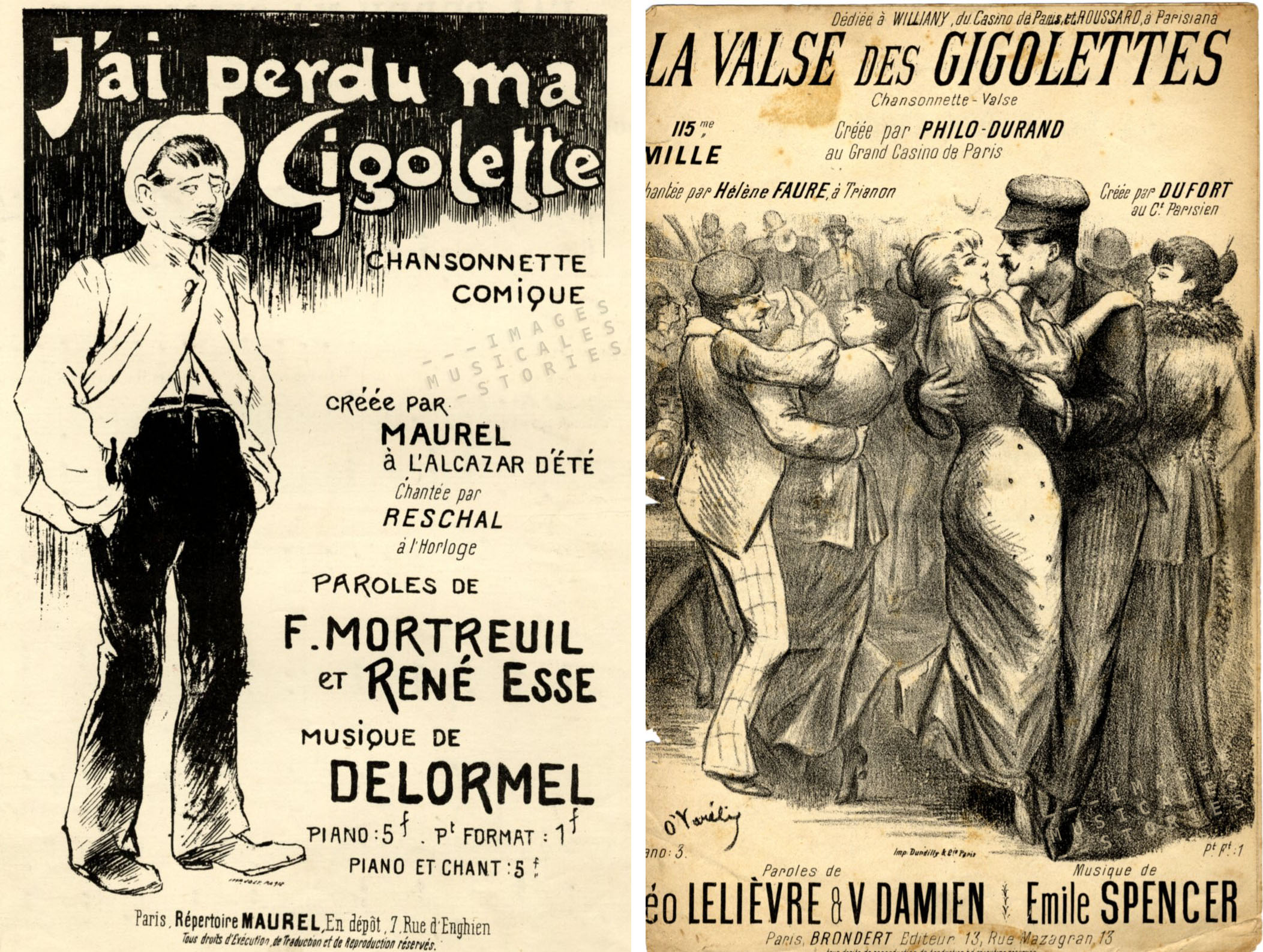 Left: illustration by Steinlen for 'J'ai perdu ma Gigolette'