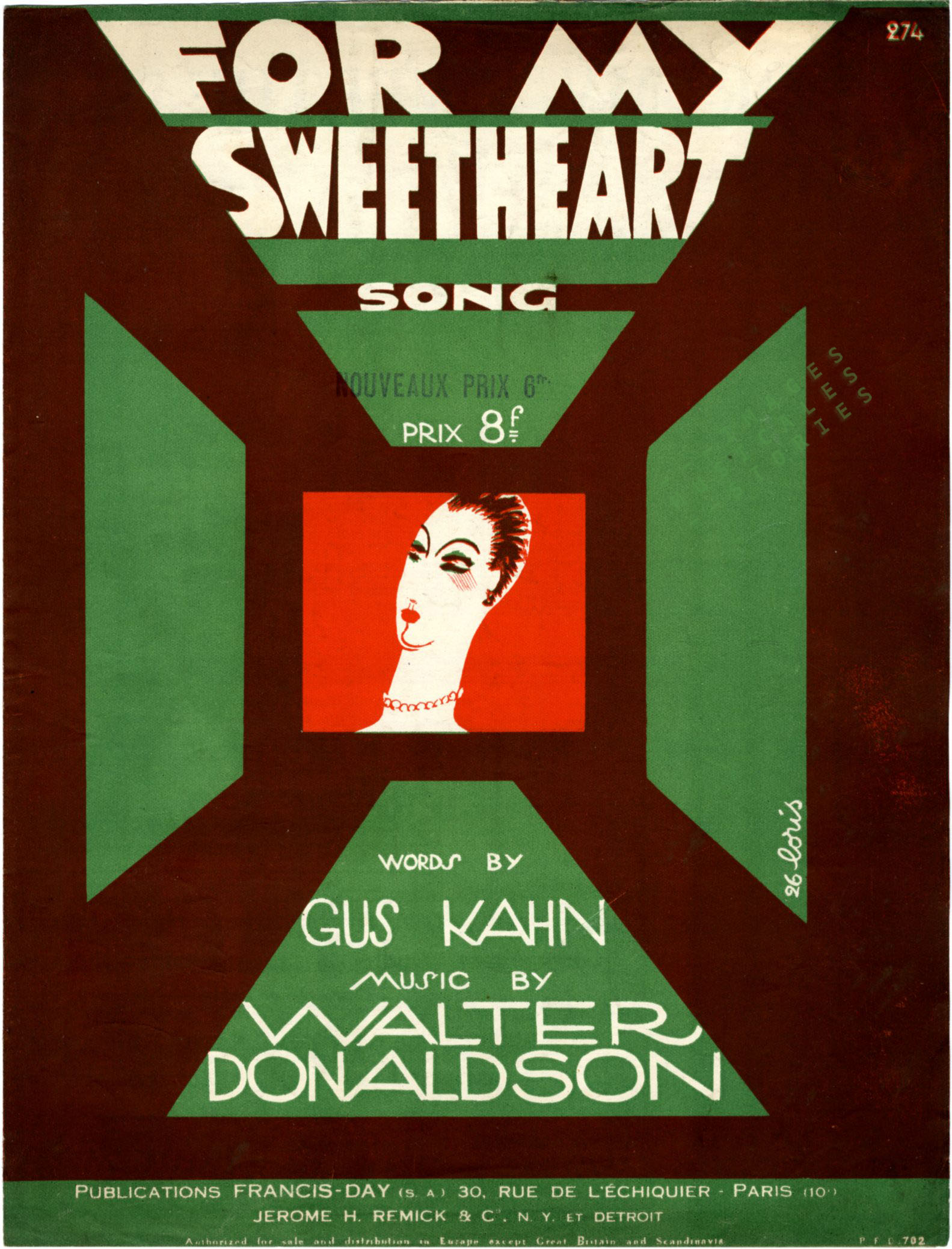 'For My Sweetheart', sheet music cover llustrated by Fabien Loris (1926)