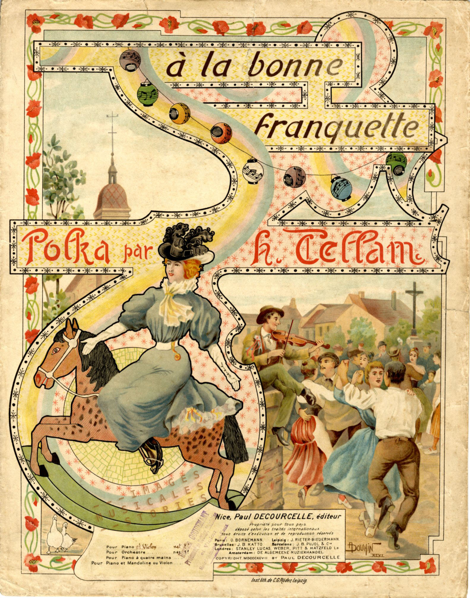 A. Douhin illustration foor sheet music cover 'A la bonnne franquette' (1897).