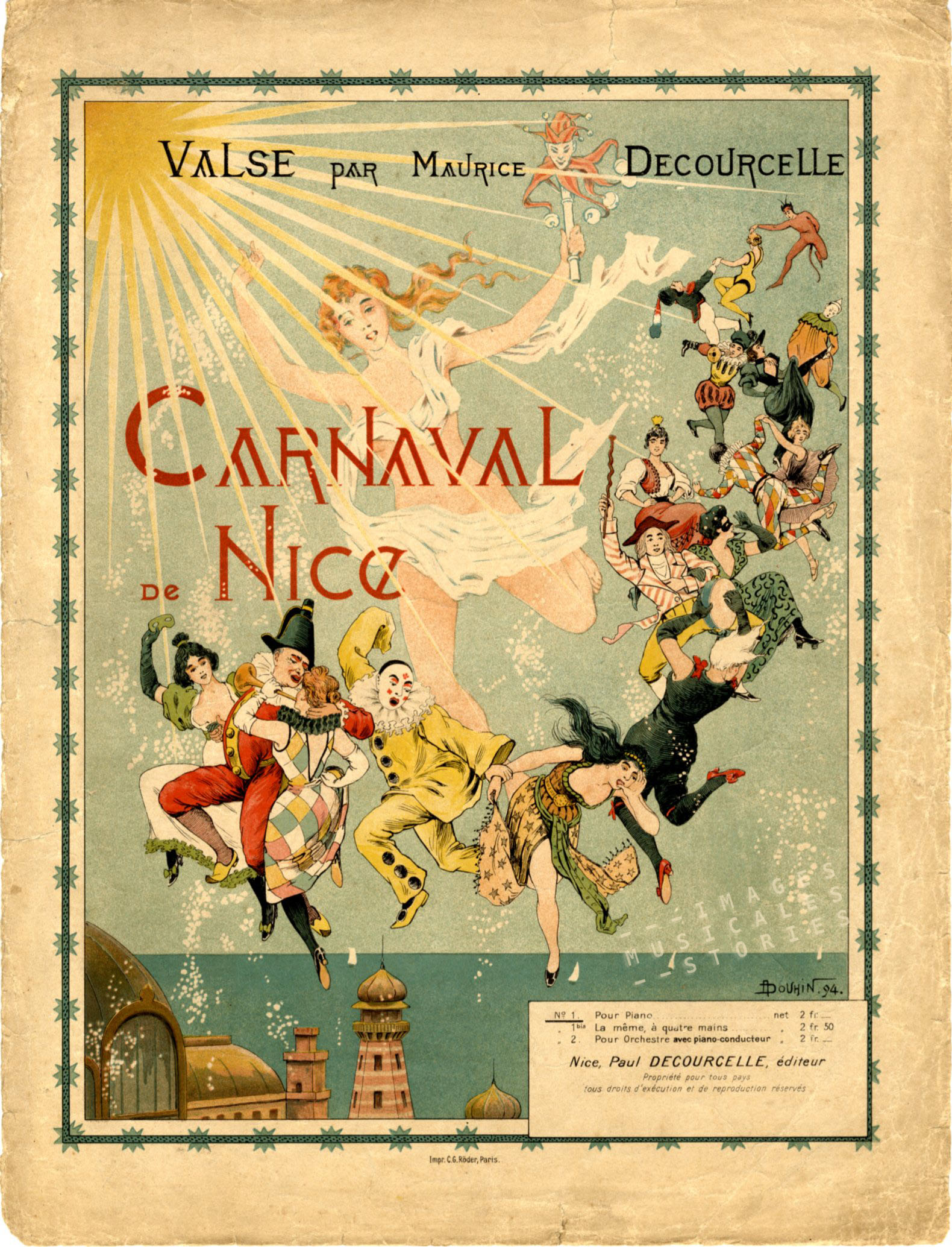 Sheet music for the Carnaval de Nice, Illustrated by Douhin in 1894.