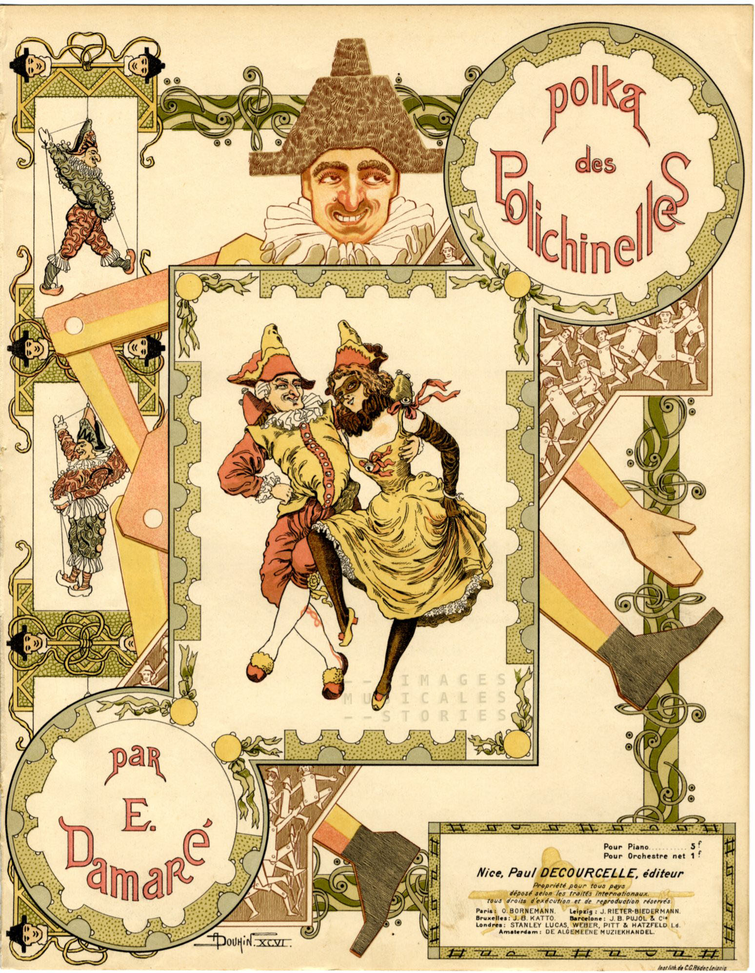 cover illustration by Douhin for 'Polka des Polichinelles' (1906)