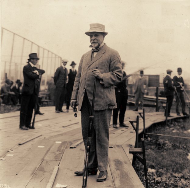 Sousa at his favourite sport, trapshooting in 1916. { source: Pennsylvania State Sportsmen's Association ]