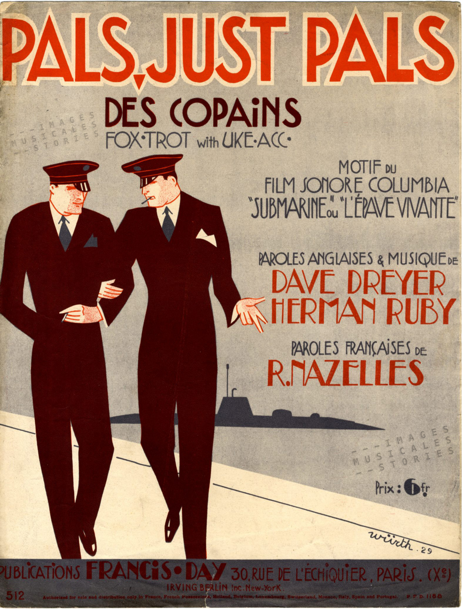 Partitions musicales ilustre par Würth pour la chanson 'Les Copains' (1929)