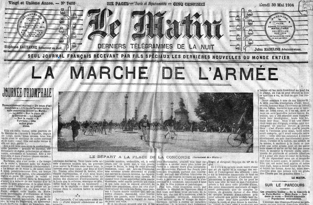 Front page of Le Matin newspaper in 1904