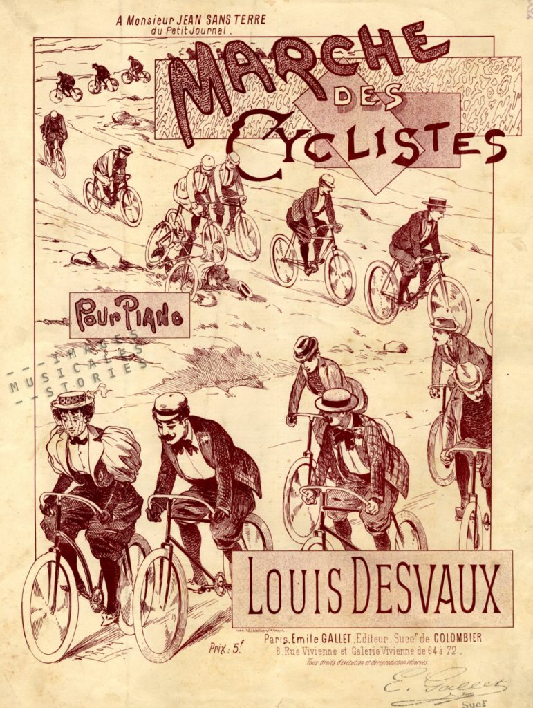 Sheet music cover illustrating the Marche des Cyclistes