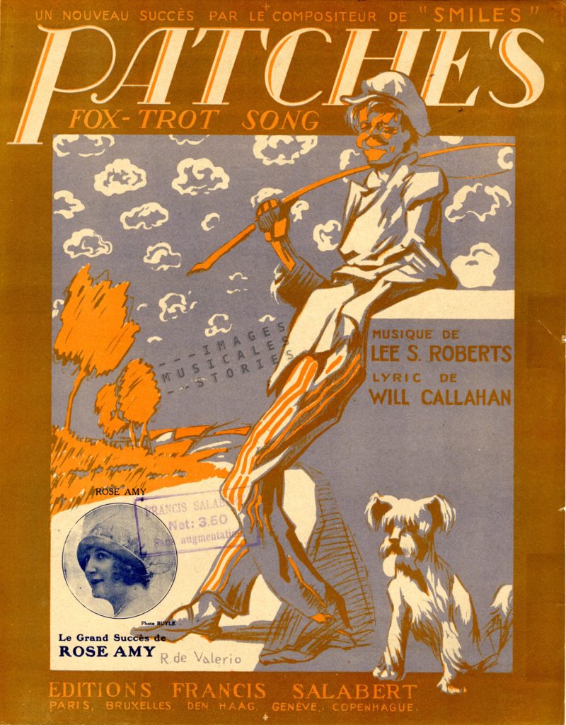 Partition illustrée 'Patches' fox-trot by Lee S. Roberts, published by Editions Francis Salabert (Paris, 1919) and illustrated by Roger De Valerio.