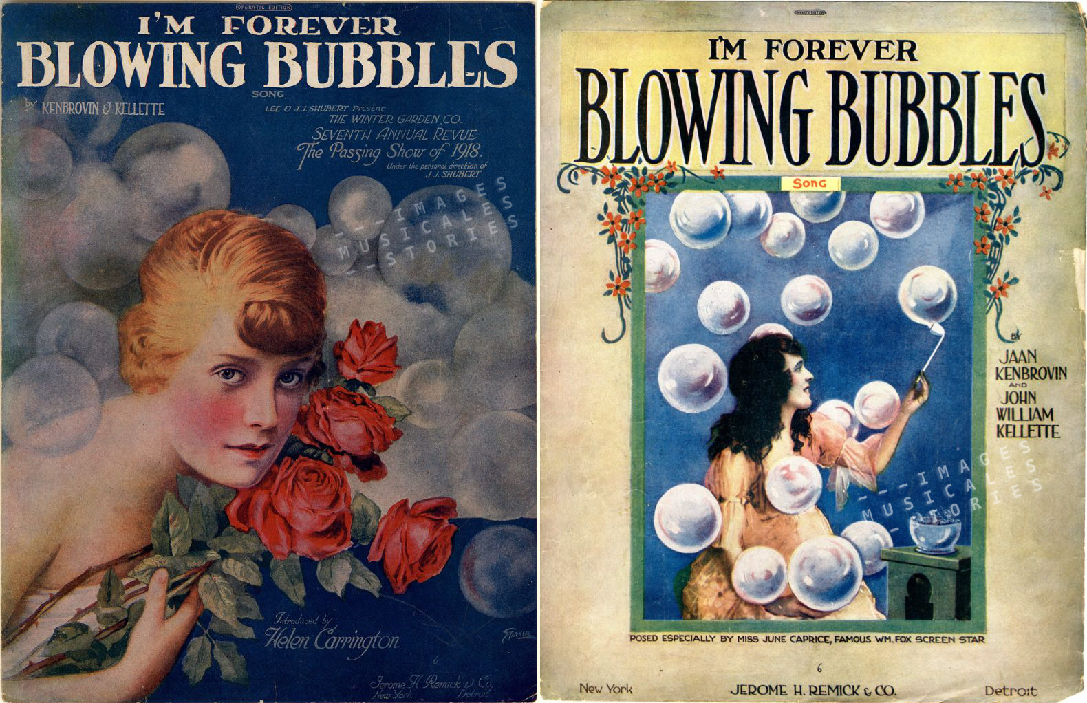 Sheet music cover for ''I'm Forever Blowing Bubbles' by John William Kellette & Jaan Kenbrovin